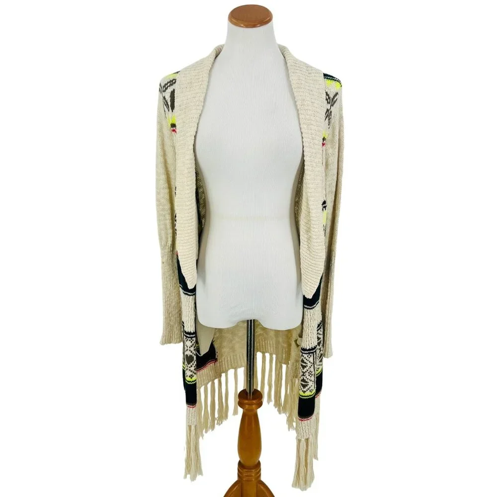 Vintage Princess Vera Wang Fringe Multicolor Knit Cardigan | Boho Cottagecore XS - Picture 12 of 15